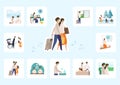 Vector illustration of people enjoy traveling while transmission risks. Concept art for Ã¢â¬ËTraveling in the New NormalÃ¢â¬â¢. Ã¢â¬â¢ Royalty Free Stock Photo